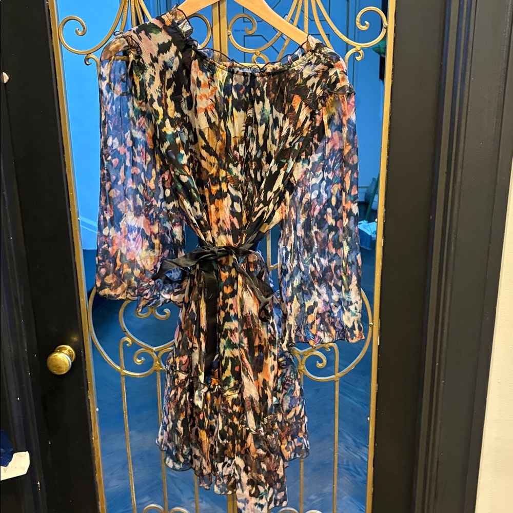 Ruffle small Johnny was silk dress small chetah leopard Women's Dress sheer